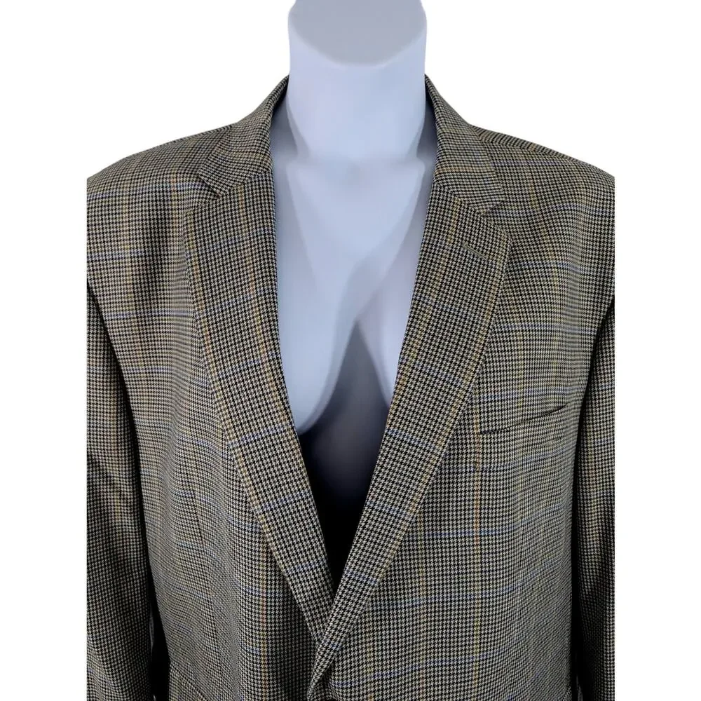 NWOT! AFAZZY! GORGEOUS BLACK, CREAM, GOLDEN TAN, BLUE MICROPLAID JACKET! 54R